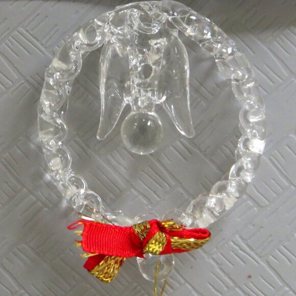 Vintage Clear Spun Glass Crystal Angel in Wreath Hanging Holiday Ornament - Picture 13 of 15